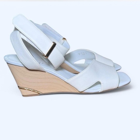Franco Sarto Samina White Leather Wedge Sandals - Picture 3 of 8